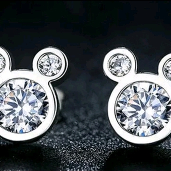 Disney Jewelry - Silver And Clear Disney Stud Mickey Mouse Earrings
